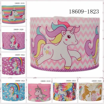 

NEW sales 3' 75mm 50 yards cartoon Unicorn ribbon printed grosgrain ribbon free shipping 18609