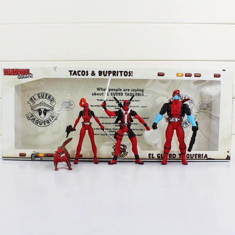 

4pcs/lot X-Men Figure Toy Deadpool Corps With Weapons Lady Deadpool Wolf Animal Model Doll for Children