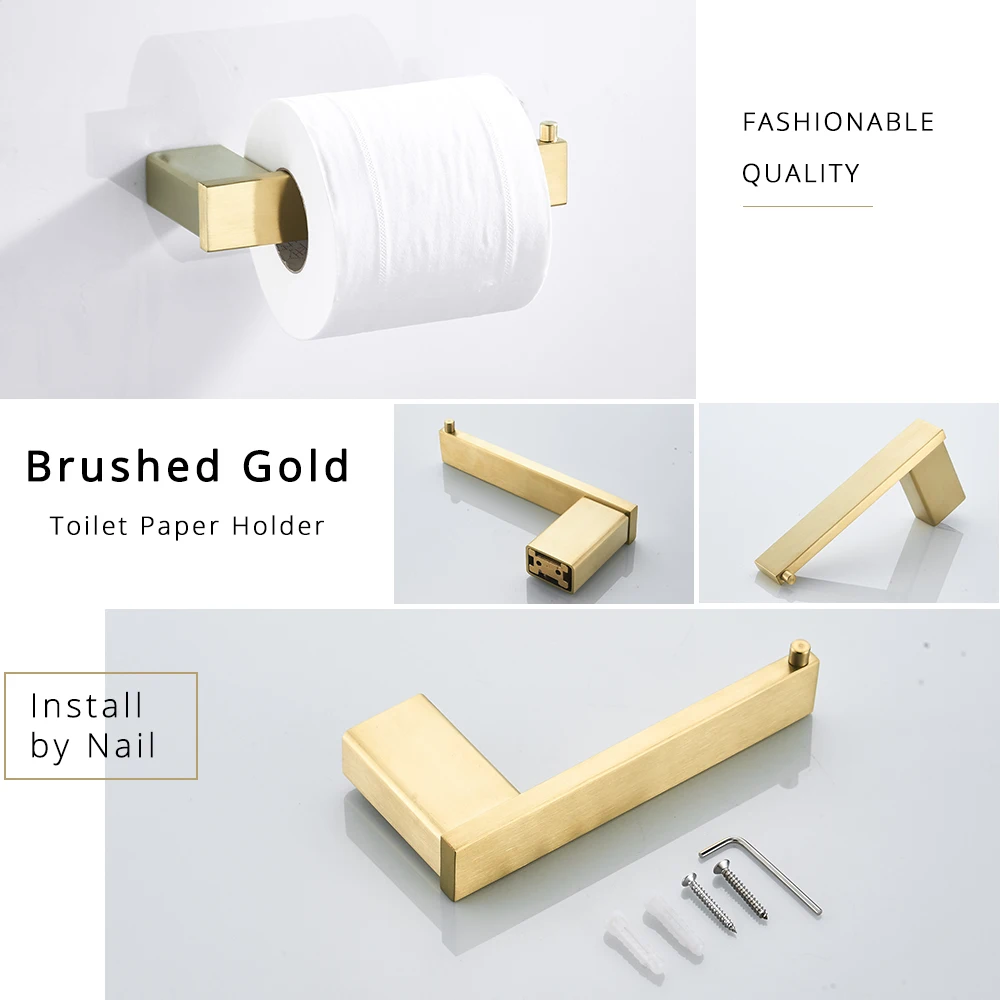 Brushed Gold Bathroom Accessories Set 304 Stainless Steel Toilet Paper Holder Toilet Brush Holder Storage Shelf Towel Bar paper towel holder toilet paper holder bathroom hardware set bathroom hardware accessories