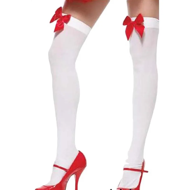 Sexy Women Lady Nylon Stockings Stretchy Over Knee High Long Stockings Tights with Bows Calcetines Mujer