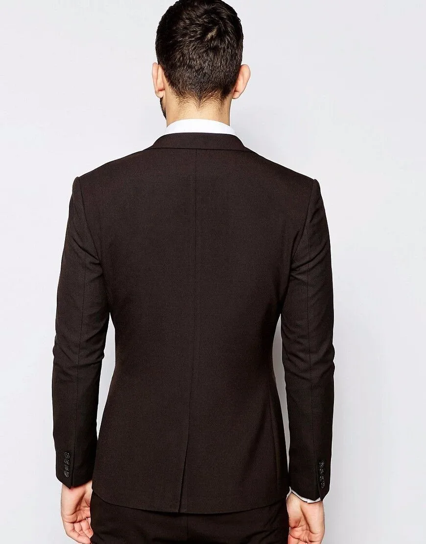 Fashionable Brown Groom Tuxedos Groomsmen Mens Wedding Suits Prom Bridegroom (Jacket+Pants+Vest+Tie)