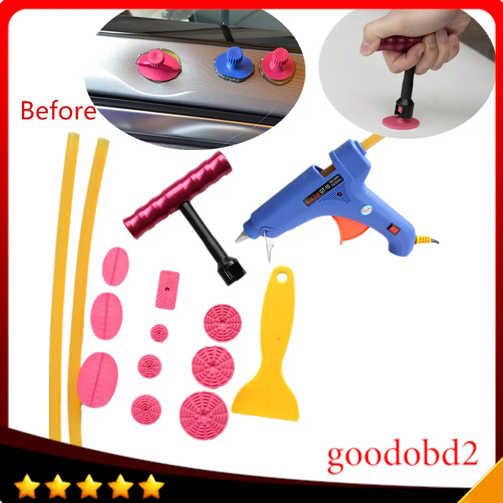 

Car Body Panel Paintless Hail Repair PDR Dent Lifter Removal Tool+10pcs red Puller Tabs with T bar tools with glue gun 100W+gift