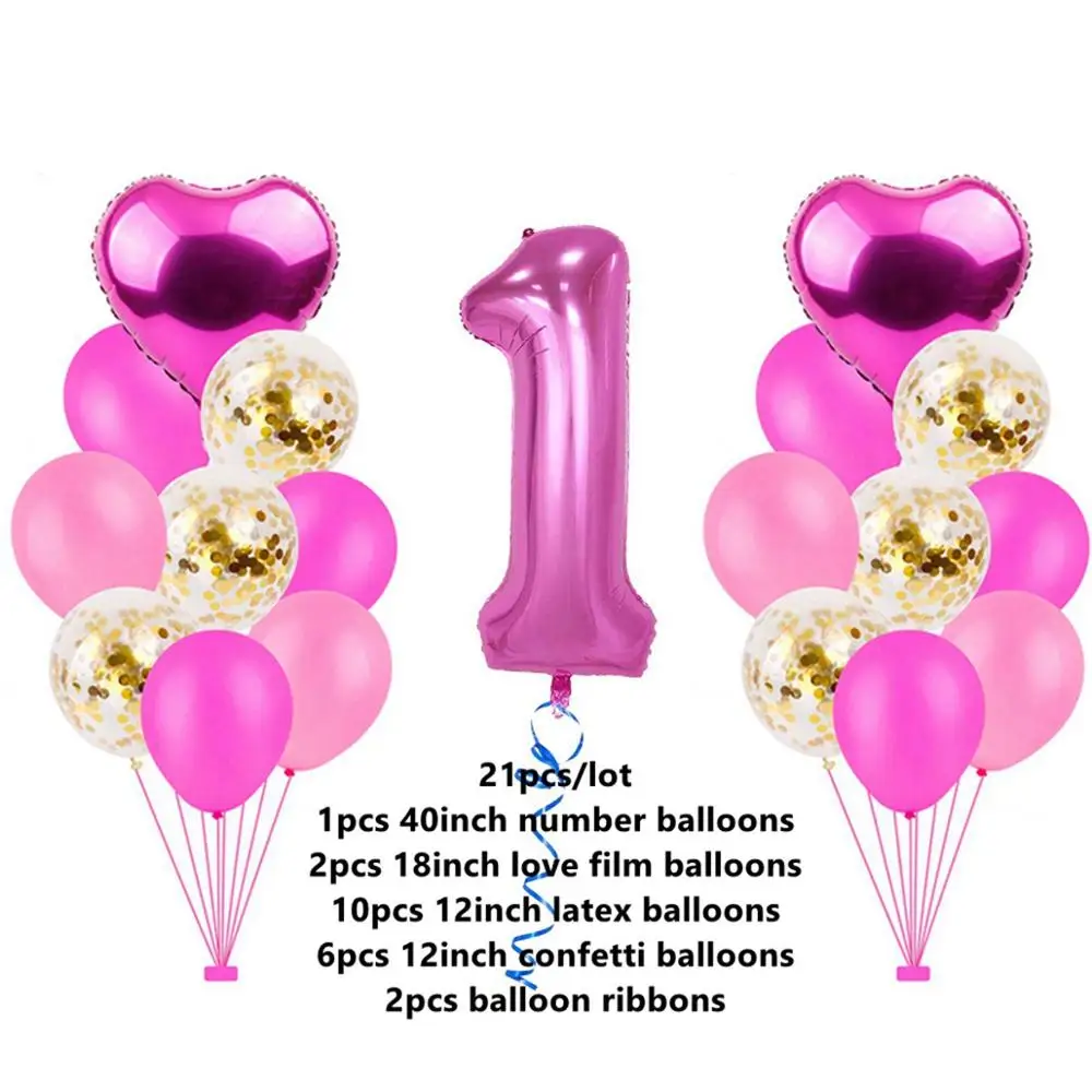 Taoup 19 шт. первый день рождения Balloosn набор 1st Baby Shower номер 1 год латексные шары конфетти Количество шариков Аксессуары - Цвет: Rosered Balloons