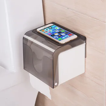 

Waterproof Toilet Roll Tissue Holder Box Paper Dispenser Self-Adhesive Wall Mounted All Covered Mobile Phone Shelves Bathroom