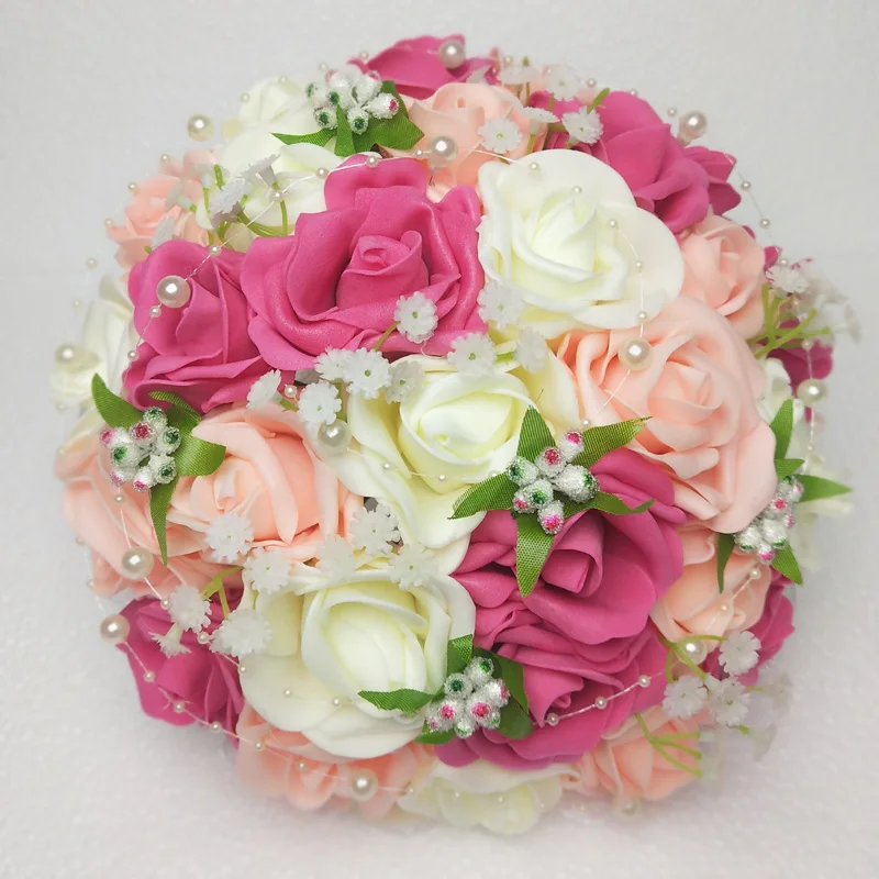 Дешевый свадебный букет розовый/красный/белый/бордовый свадебный цветок искусственный цветок «Роза» букет невесты Buque de noiva