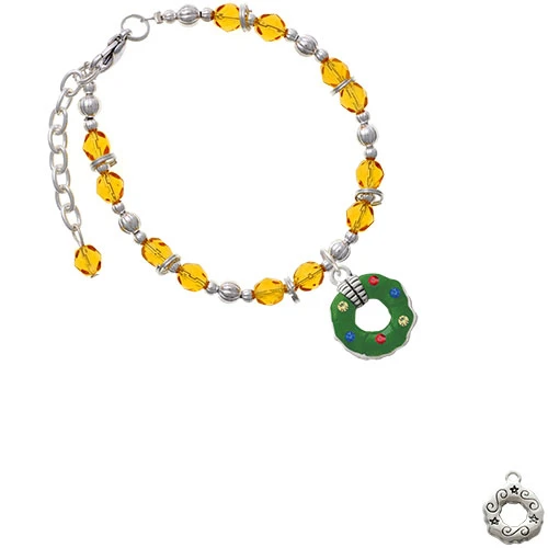 Green Resin Wreath with Crystals Yellow Beaded Bracelet