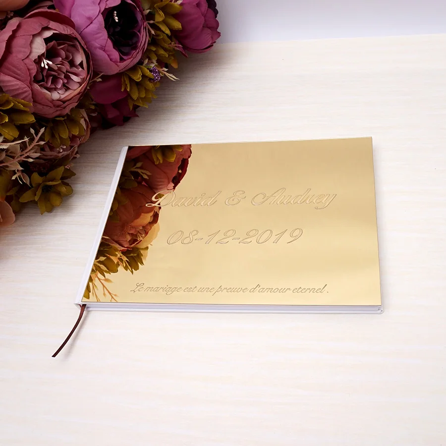 Personalized 25x18cm Wedding Signature Guest Book Acrylic Mirror White Blank Party Favors Photo Album