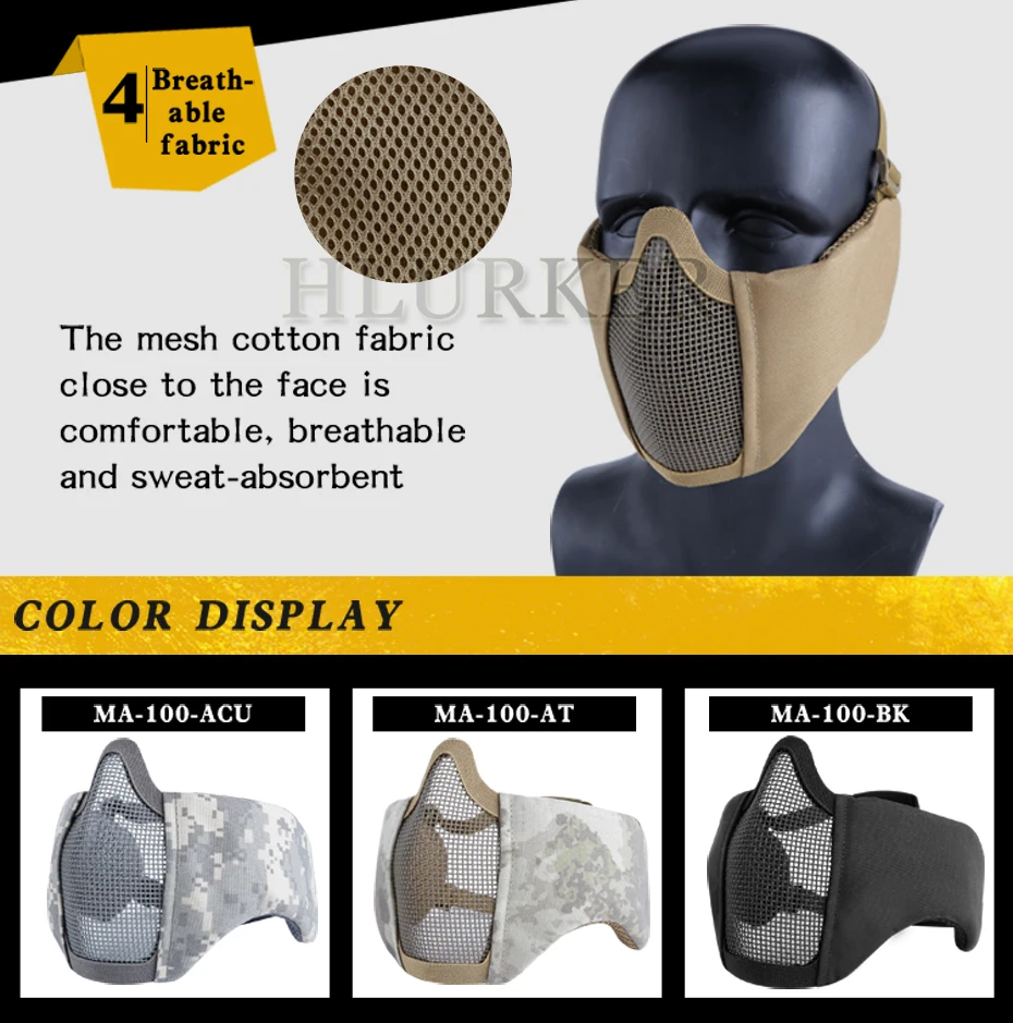 Камуфляжная страйкбольная полумаска для лица, Металлическая стальная сетка, тактическая Пейнтбольная охотничья велосипедная Защитная дышащая маска для CS Wargame