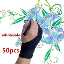 50Pcs Groothandel Kunstenaar Handschoen Anti-Fouling Voor Tekening Zwart 2 Vingerverven Digitale Tablet Schrijven Handschoen Voor Art studenten