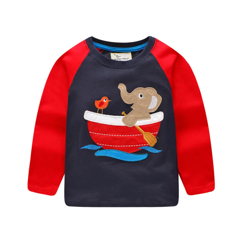 Одежда для детей; коллекция года; футболки для мальчиков с аппликацией в виде слона; Детские футболки с длинными рукавами; сезон осень-зима; одежда для маленьких мальчиков - Цвет: 7603