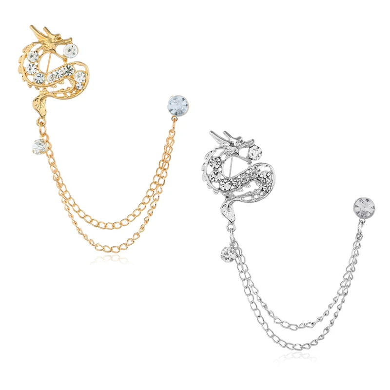 

Men suit Brooch Chinese Dragon Single dragon play ball Dragon Ball Enamel Pin S-shaped Dragon inlay Rhine stone Broche Jewellery