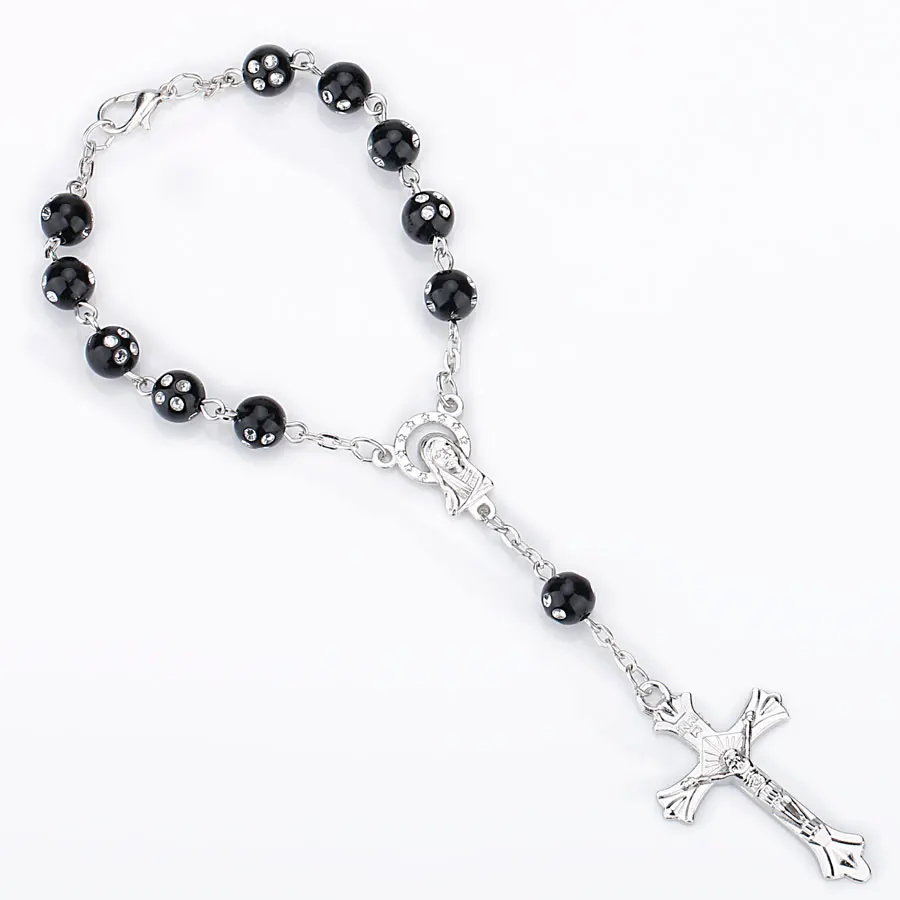 Colorful Beads Catholic Rosary Bracelet Blue Red Color Auto Rosary Car Rosary INRI Cross Mary Charms Lobster Clasp