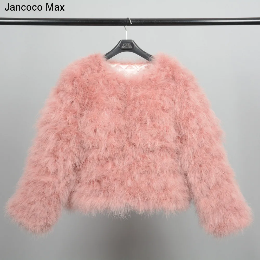 Jancoco Max S1002 Women 2018 Real Fur Coat Genuine Ostrich Feather Fur Winter Jacket Retail / Wholesale Top Quality