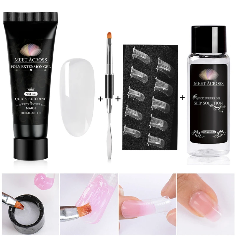 Kits de Gel de extensión de polietileno para decoración de uñas estilo francés Color de camuflaje Punta de uñas cristal Uv Gel rebanado cepillo uñas