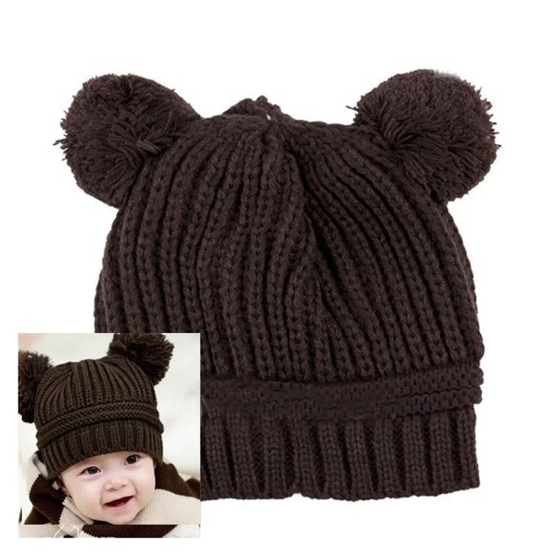1pcs Fashion Kids Cute Bear Ear Skullies Beanies Lovely Dual Ball Girls