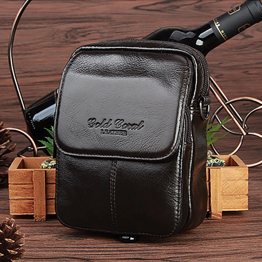 Мужская деловая сумка через плечо из натуральной воловьей кожи маленькая