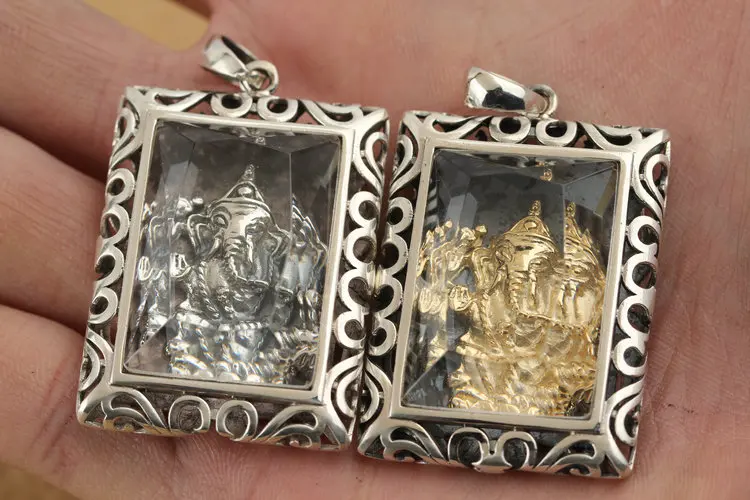Ручная работа Серебро 925 Ганеш Будда Кулон ожерелье серебро ганеза богатство Будда Кулон ожерелье слон Будда Амулет