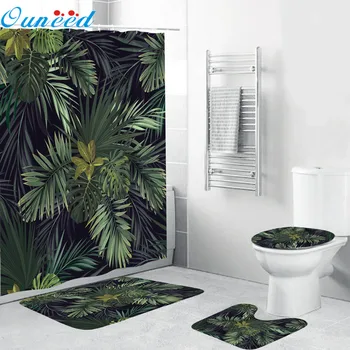 

Ouneed Shower Curtains set 4PCS Non Slip Floral pattern Toilet Polyester Cover Mat Set flower Waterproof Bathroom Shower Curtain