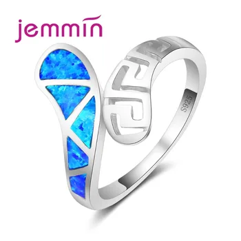 

Women Retro Rings For Party Gift Hollo Out Geometric S925 Sterling Silver Blue Fire Opal Ring For Engagement Jewellery