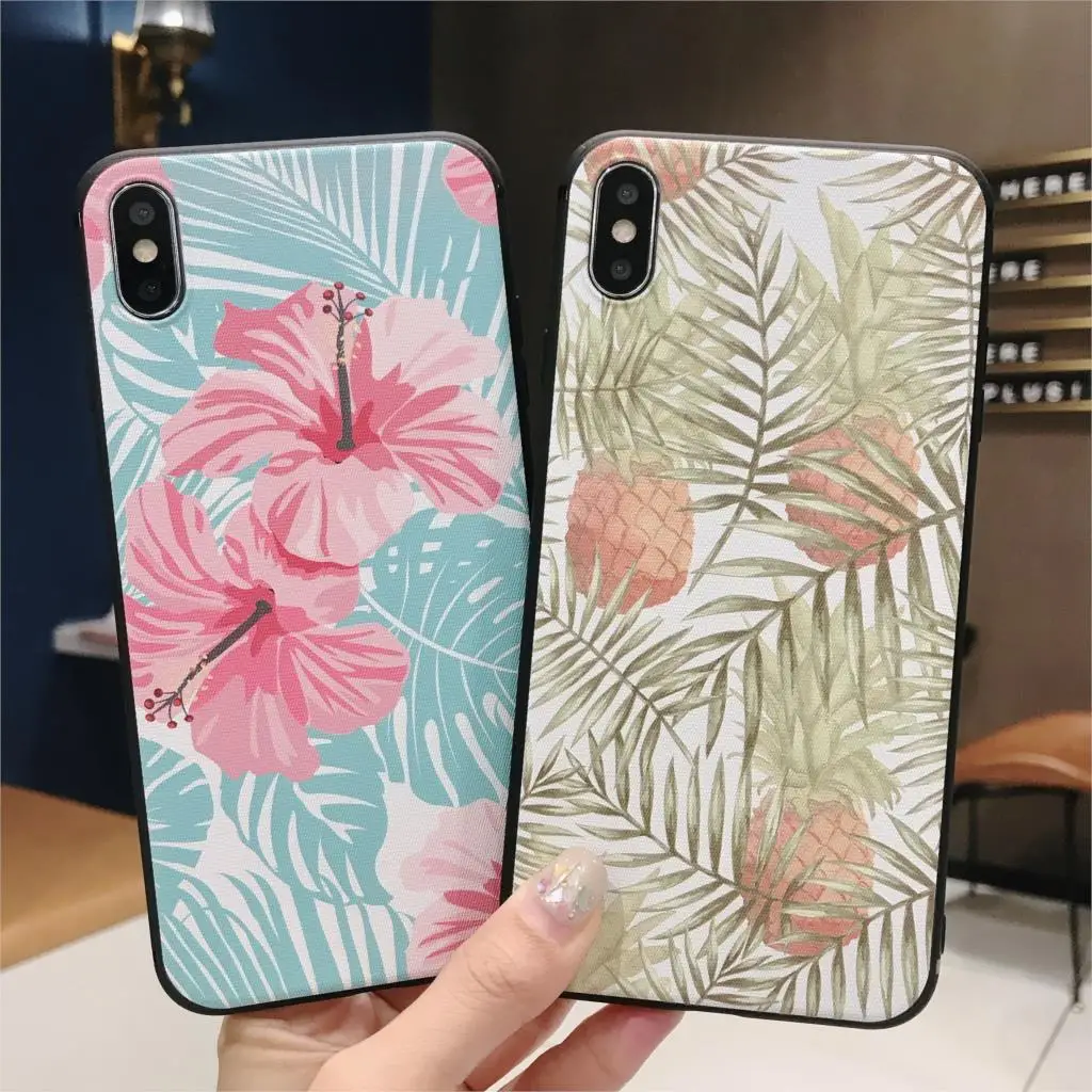 

For iphone 7 Case 3D Relief Summer Fruit Pineapple Fashion Flowers Phone Case for iPhone X XR XS Max 6 6S 7 8 Plus 10 Cover