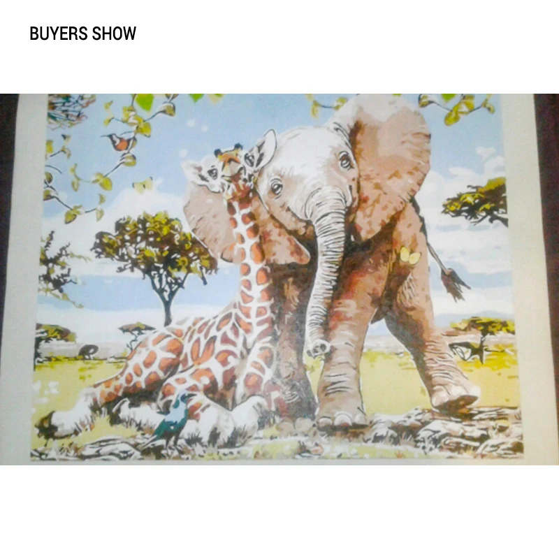 Frameless Elephant Giraff DIY Painting By Numbers Wall Art Home Decor