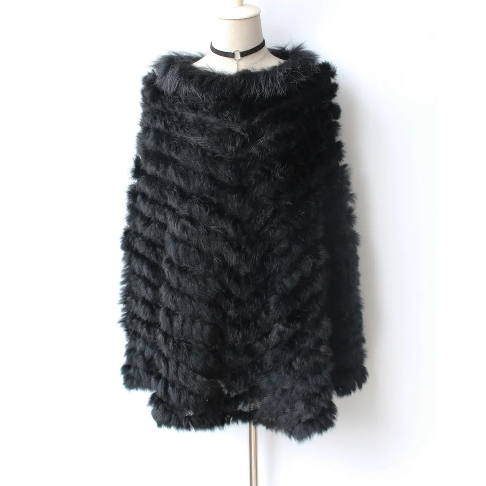genuine rabbit fur poncho big size with collar (16)