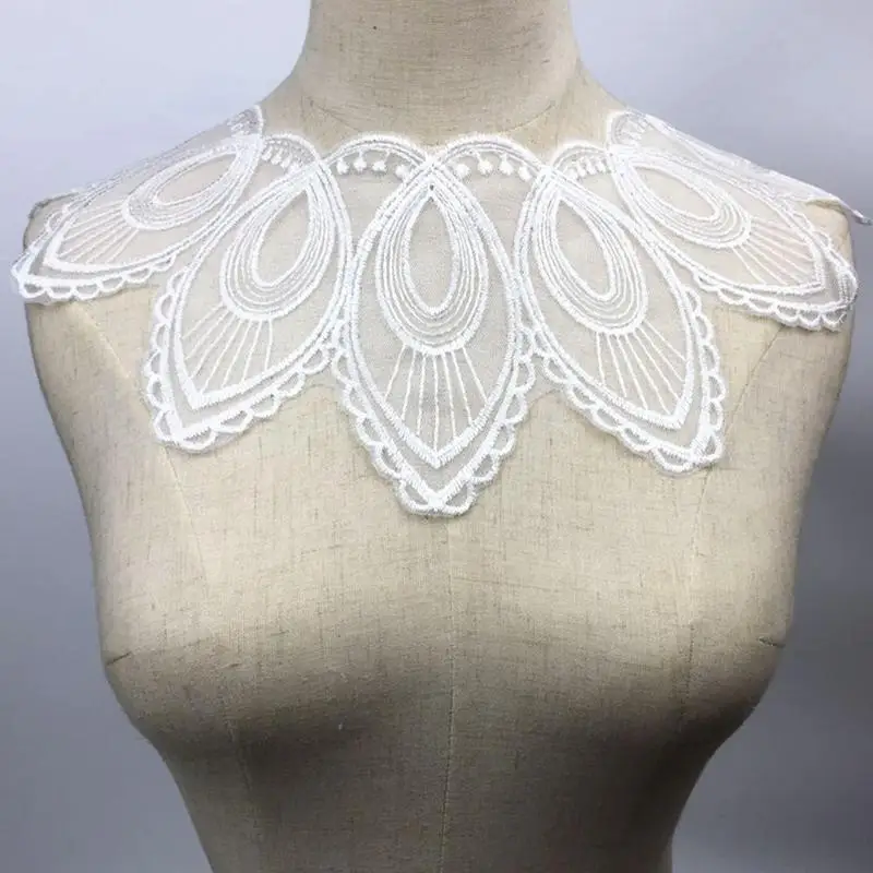 

100% Polyester Flower Neckline Mesh Lace Collar Fabric DIY Manual Embroidery Fabrics For Sewing Collar Crafts