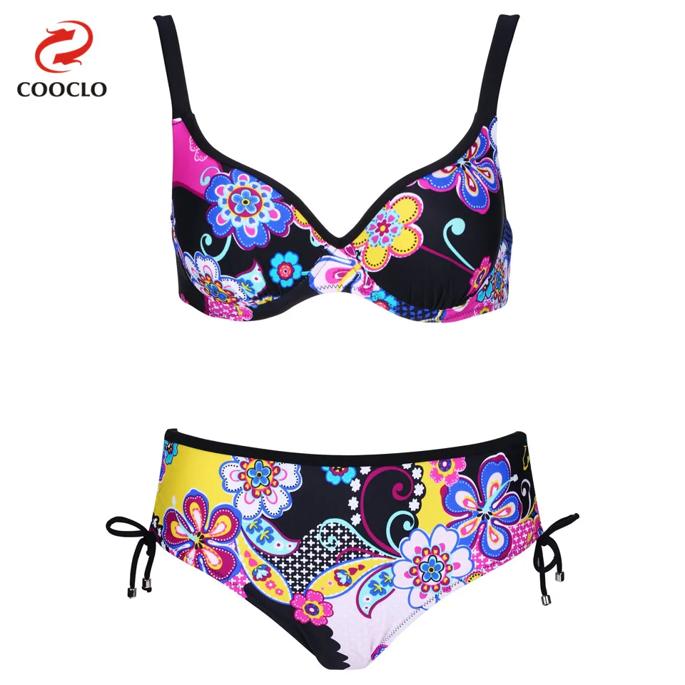 

COOCLO Plus Size Swimwear Floral Print Bikinis Set Women Swimwear Large Size Swimsuit Vintage Push up Bath Suits Biquini L-4XL