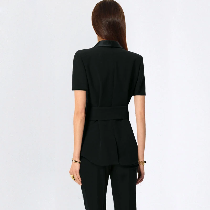 Business Women Pencil Pant Suits 2 Piece Sets Black Solid Blazer + Pencil Pant Office Lady Notched Jacket Female Outfits Business Women Pencil Pant Suits 2 Piece Sets Black Solid Blazer + Pencil Pant Office Lady Notched Jacket Female Outfits