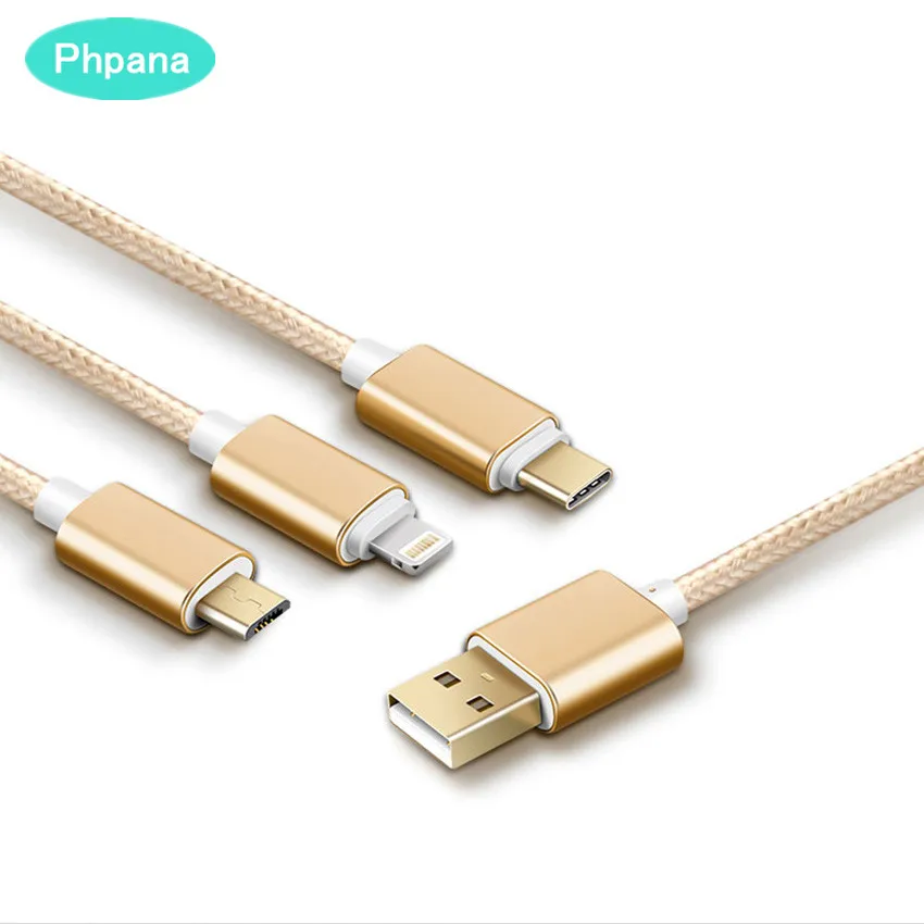 

3 In 1 USB Cables For iPhone Fast Charging Cable For Android Micro USB Type C Type-c 3in1 Quick Mobile Phone Cables Charge Cords