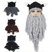 Cabeça dos homens Bárbaro Vagabond Viking Barba Gorro Chifre Chapéu Morno do Inverno Balaclava Gorros Cosplay Capacete Malha Tampas À Venda