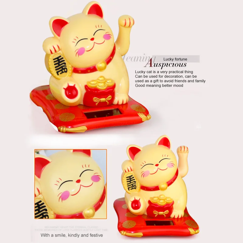 Chinese Lucky Wealth Waving Cat Gold Waving Hand Cat Home Decor Welcome Waving Cat Sculpture Statue Decor Car Ornament