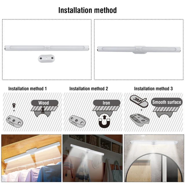 BORUiT 30cm 22 LED Cabinet Light Motion Sensor Kitchen Bedroom LED Closet Lighting Rechargeable Wireless Magnetic - BORUiT 30cm 22 LED Cabinet Light Motion Sensor Kitchen Bedroom LED Closet Lighting Rechargeable Wireless Magnetic Wardrobe Light | RadiantHomeLighting