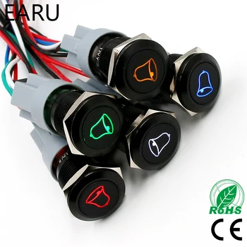 

1pc Black 19mm Momentary Doorbell Bell Horn Speaker Push Button Switch Stainless Steel Metal Waterproof with Bell Logo LED Light