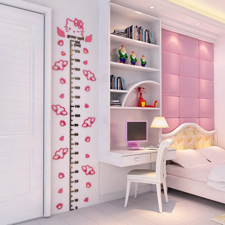 Высота измерения стены гостиной наклейки мультфильм «Hello Kitty» кошка розовый наклейки для детей Детская комната украшения 3d Органайзер