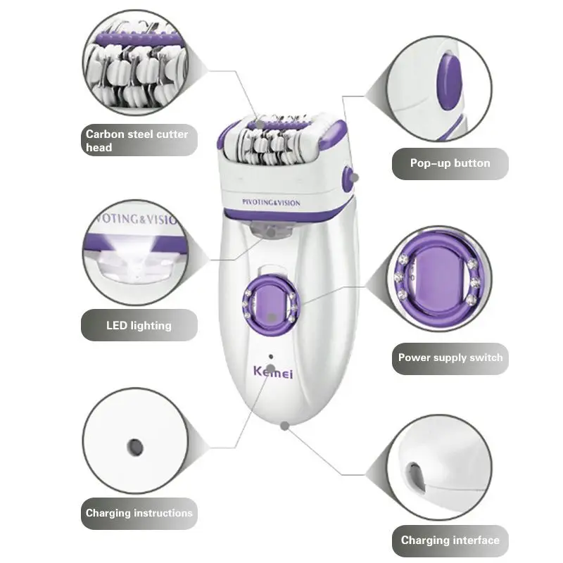 Goedkoop Kemei KM 2666 Vrouwen Epilator Oplaadbare Elektrische Callous Remover Apparaat 220 240V Full Body Trimmer Ontharen Gereedschap Huidverzorging