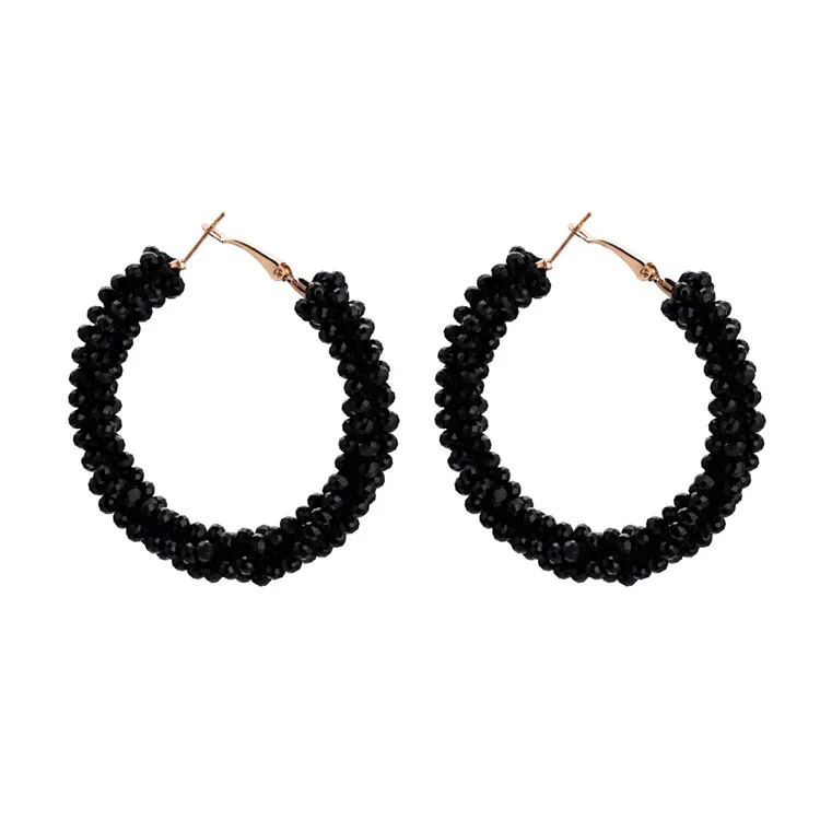 

Handmade Red Bead Earring For Women Black Acrylic Beads Hoop Earrings pendientes za 2019 aretes pendientes de gota best lady za