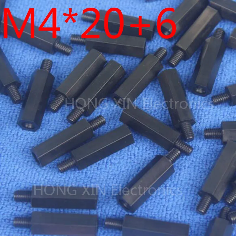 

M4*20+6 Black 1pcs Nylon Standoff Spacer Standard M4 Plastic Male-Female 20mm Standoff Kit Repair Set High Quality