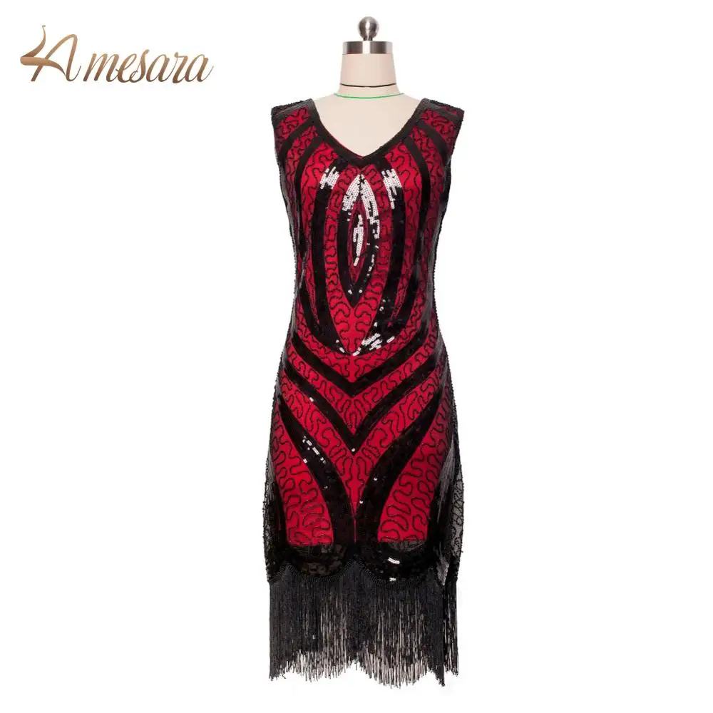 

Women 1920s Flapper Dress Gatsby Vintage 20s Costume Dresses Fringed for Party Prom--59001