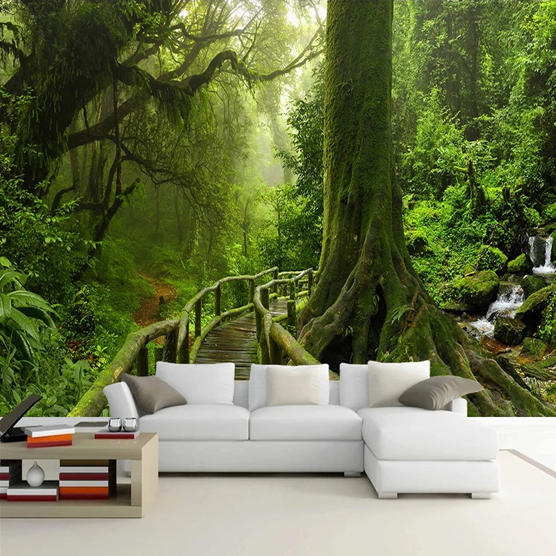 Custom 3D Wallpaper Green Big Tree Nature Landscape Forest Photo Mural Wall Paper For Bedroom Living Room Sofa TV Background Art