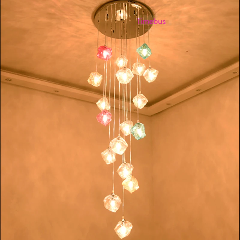 Nordic вилла поворотный лестницы длинный подвесной светильник Костюмы магазине украшение висит свет личность Ресторан Стекло подвесные