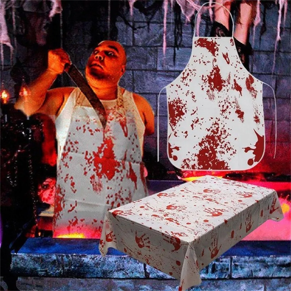 

Horror Blood Handprint Bloody Aprons Halloween Props Haunted House Costume Cooking Tool Utensils Kitchen Accessories