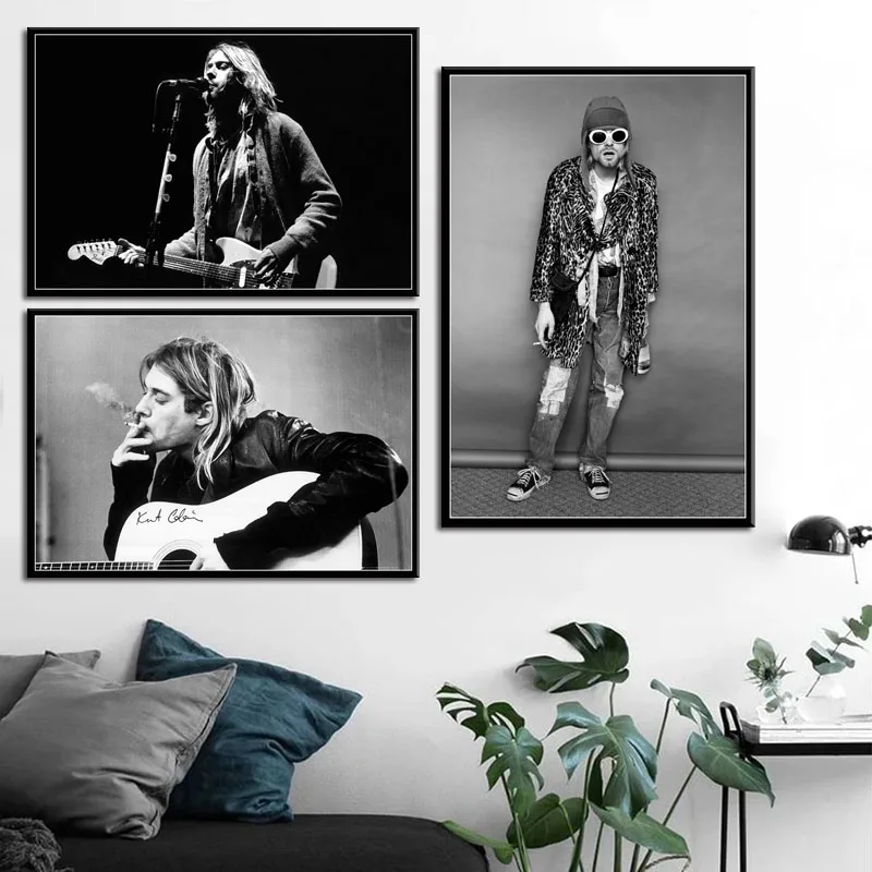 

P670 Kurt Cobain Smoking Rock Music Singer Guitar Art Painting Silk Canvas Poster Wall Home Decor