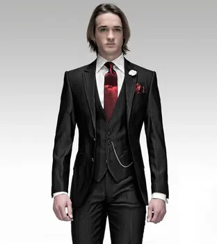 

(Jacket + Pants + Vest) Elegant Men's Prom Lapel Tuxedo Business Men's Dress Set Best Slim Jacket Terno masculino