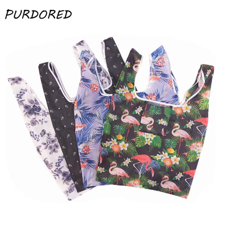 PURDORED 1 pc Foldable Eco Shopping Bag Flamingo Shopping Bag Portable Large-Capacity Handy Tote Shopping bag Dropshipping PURDORED 1 pc Foldable Eco Shopping Bag Flamingo Shopping Bag Portable Large-Capacity Handy Tote Shopping bag Dropshipping