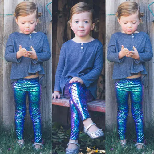 Kids Baby Girls Mermaid Sequin Leggings Botom Toddler Pencil Pants Trousers