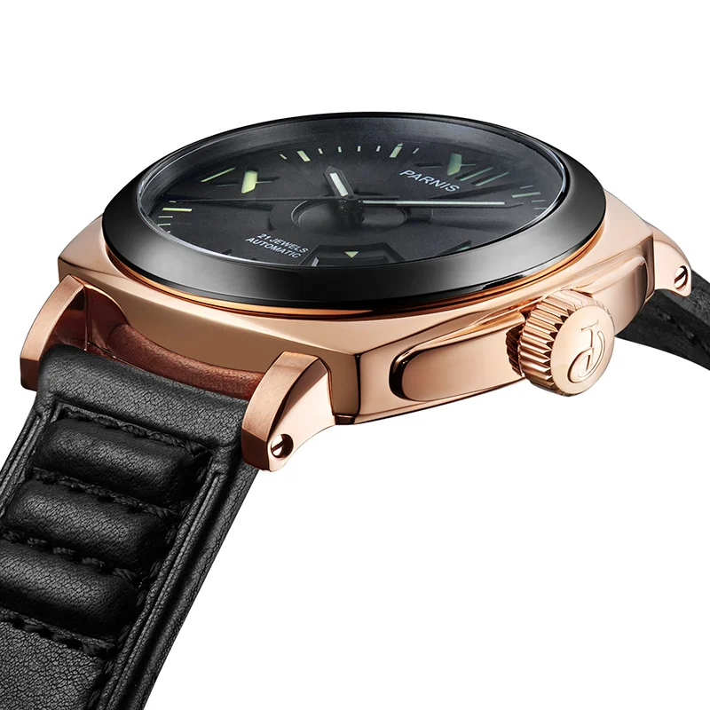  Parnis 44mm Mens Watces Top Brand Luxury Automatic Watch Mechanical Watches Calendar Luminous 100M 