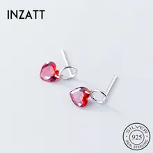 INZATT pur 925 argent Sterling romantique boucles d'oreilles goutte rouge cristal coeur creux rond accessoires mode femme boucles d'oreilles 2018