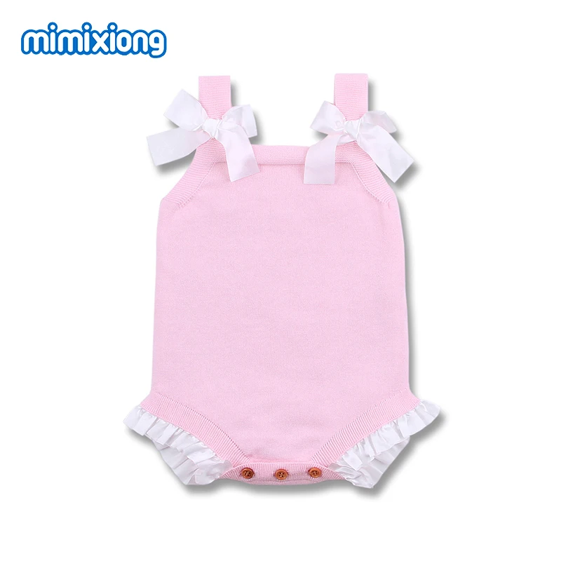 

Baby Girls Summer Onesie Pink Bowknot Toddler Princess Bodysuit Birthday Party Newborn Infant Overalls Knit Children's Jumpsuits