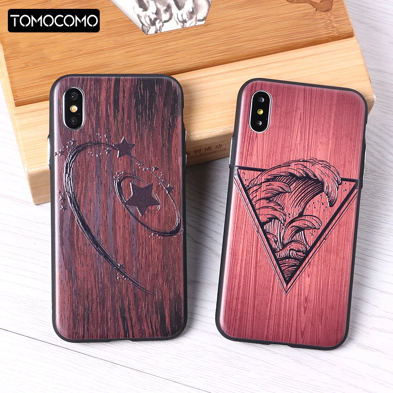 

TOMOCOMO For iPhone6 6S 6Plus 7 7Plus 8 8Plus X XS Max 3D Relief Elephone Mermaid Tattoo imitative Wood Case Cover Capa Fundas